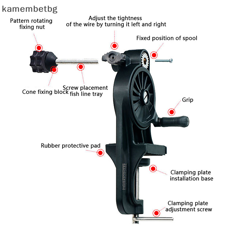 Kamembetbg เครื่องม้วนสายเบ็ดตกปลา แบบพกพา ปรับได้ สําหรับคันเบ็ดตกปลา TH