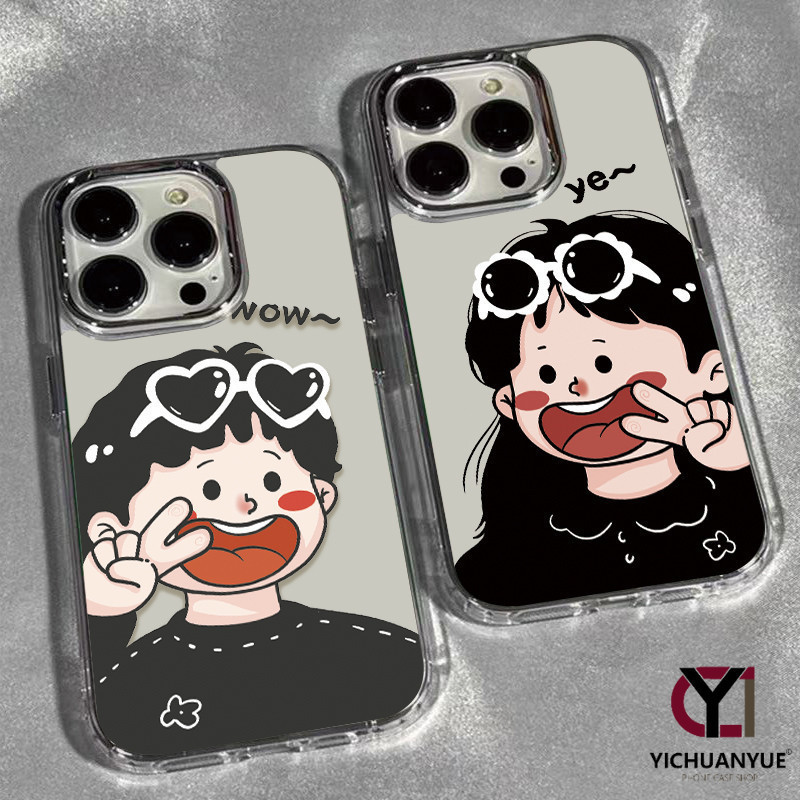 สำหรับ iPhone 13 12 14 11 15 Pro Max XR X Plus XS SE 7 8 เคสไอโฟนคู่กับแฟนน่ารักๆ ตลก คู่รัก โปร่งใส รุ่น TPU SOFT เคส