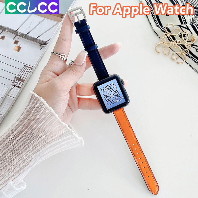 Cclcc สายนาฬิกาข้อมือหนังนิ่ม หัวเข็มขัดโลหะ สองสี สําหรับ iWatch Ultra SE 2 Series 9 8 7 6 5 4 3 2 1 Apple Smart Watch 49 มม. 45 มม. 41 มม. 44 มม. 40 มม. 42 มม. 38 มม.