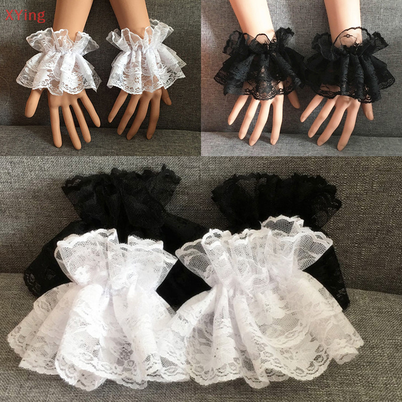 [Xy] ถุงมือลูกไม้ ลายดอกไม้ สีดํา หรูหรา สไตล์โลลิต้า สําหรับผู้หญิง ขายดี