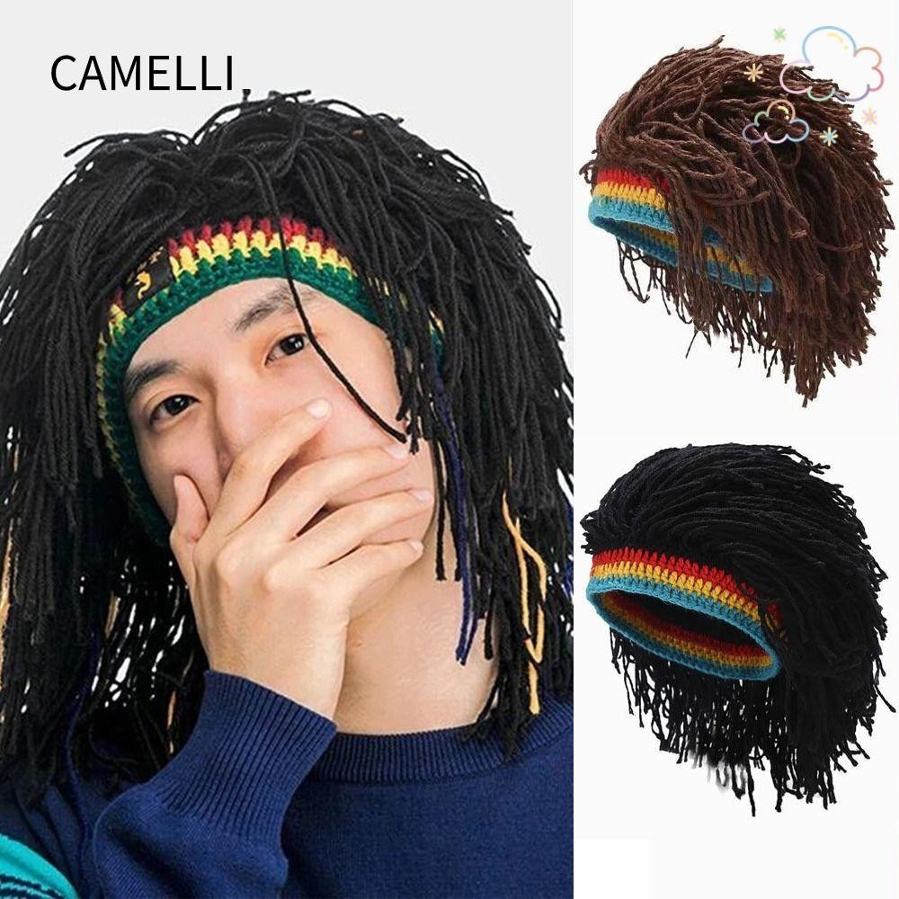 Camelli หมวกถักเปีย ไฟเบอร์ สีดํา น้ําตาล แดรดล็อก วิกผม อินเทรนด์ ฮิปฮอป เร็กเก้ ผู้ชาย วิกผมบาร์