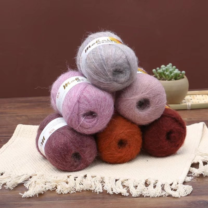 50g Mohair เส้นด้ายสําหรับถักโครเชต์เส้นด้ายบางเสื้อกันหนาวถักเสื้อผ้าพันคอ Angola ผ้าไหม Mohair สายขนสัตว์ผู้หญิงด้ายเด็ก