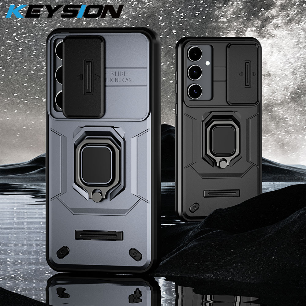 Keysion กันกระแทกสําหรับ Samsung A55 5G A35 A25 A15 สไลด ์ กล ้ องป ้ องกันแหวนขาตั ้ งโทรศัพท ์ สําหรับ Galaxy M55 5G M15 F15