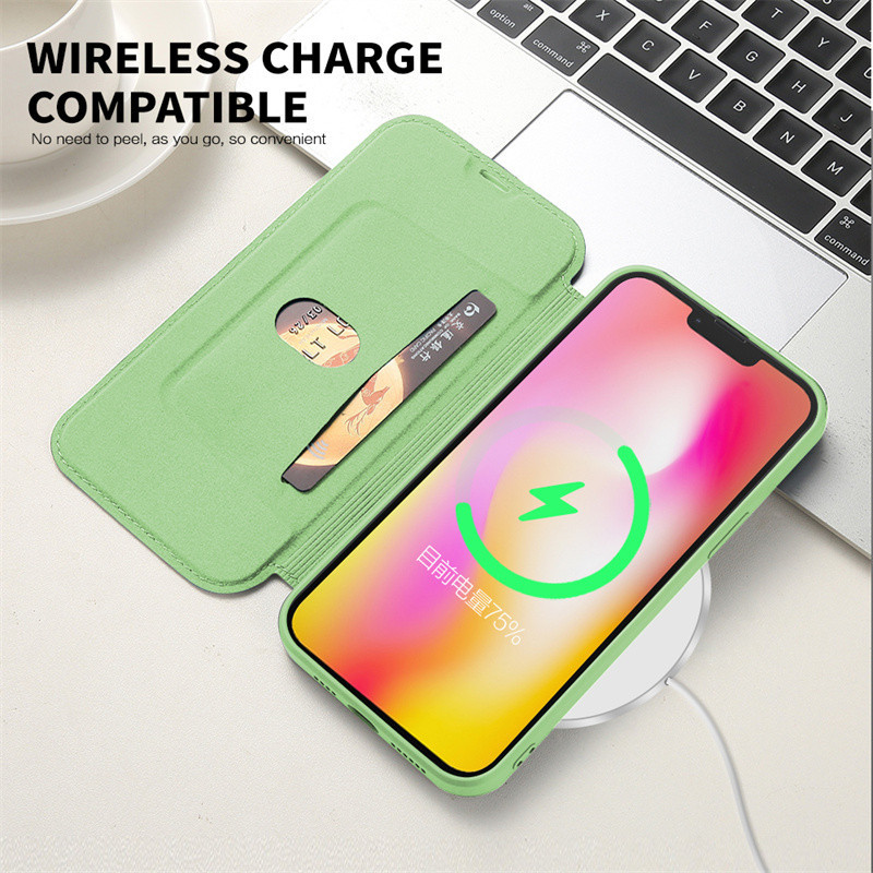 สําหรับ iPhone 11 Pro XS Max X XR 7 8 Plus SE 2020 เคสโทรศัพท ์ กันกระแทก Matte Card Holder Flip หนังซิลิโคน Liquid Cover