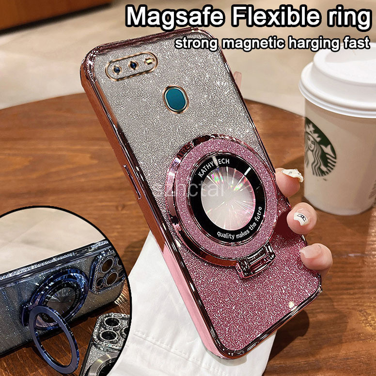 เคส Oppo A12 A5S F9 F9 Pro A7 A11K Case A3S A9 A5 2020 F11 F11 PRO A31 A53 A73 A2020 A83 A54 A55 F17 A8 A32 A12E ใหม่ เคสโทรศัพท์มือถือแบบใส แต่งกลิตเตอร์ พร้อมตัวดูดแม่เหล็ก