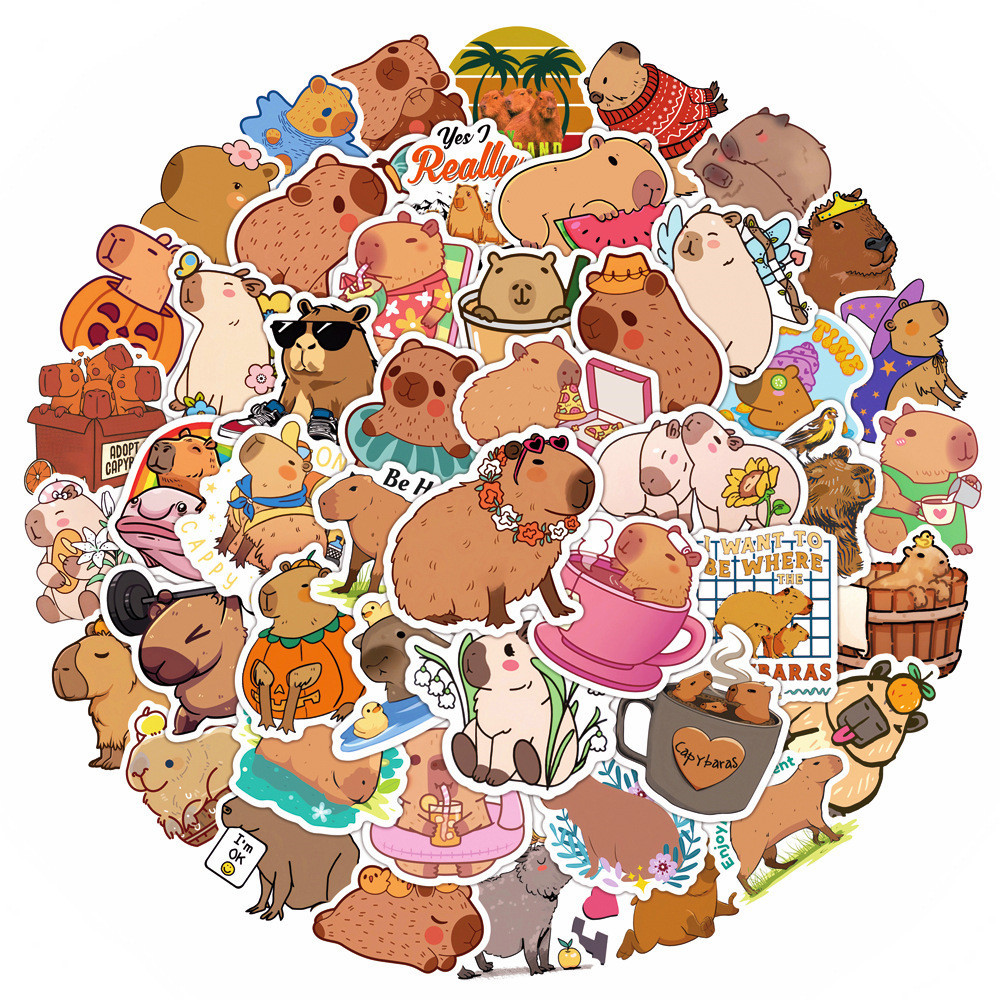 50 น ่ ารักการ ์ ตูน Capybara Pufferfish กันน ้ ํา Graffiti สติกเกอร ์ สําหรับหมวกกันน ็ อคจักรยานบัญชีมือดินสอ Decals LanLanStickersWorld