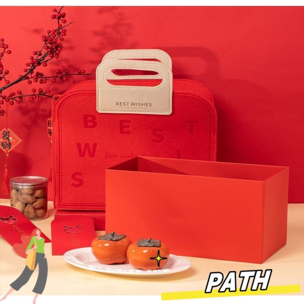 Path Felt Gift Bag, PU Handle Square Shape Candy Lucky Bag, Felt Year Gift Bag