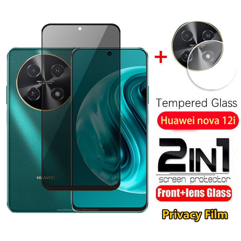 2IN1 ความเป็นส่วนตัวกระจกนิรภัยสําหรับ Huawei nova 14 14i 13i 12i 12SE 12s 5G 4G กล้องเลนส์ป้องกันหน้าจอ Nova14Pro Nova13i Nova12i Nova12S Nova12SE NovaY72 Y72 คลุมทั้งหมดฟิล์มแก้ว