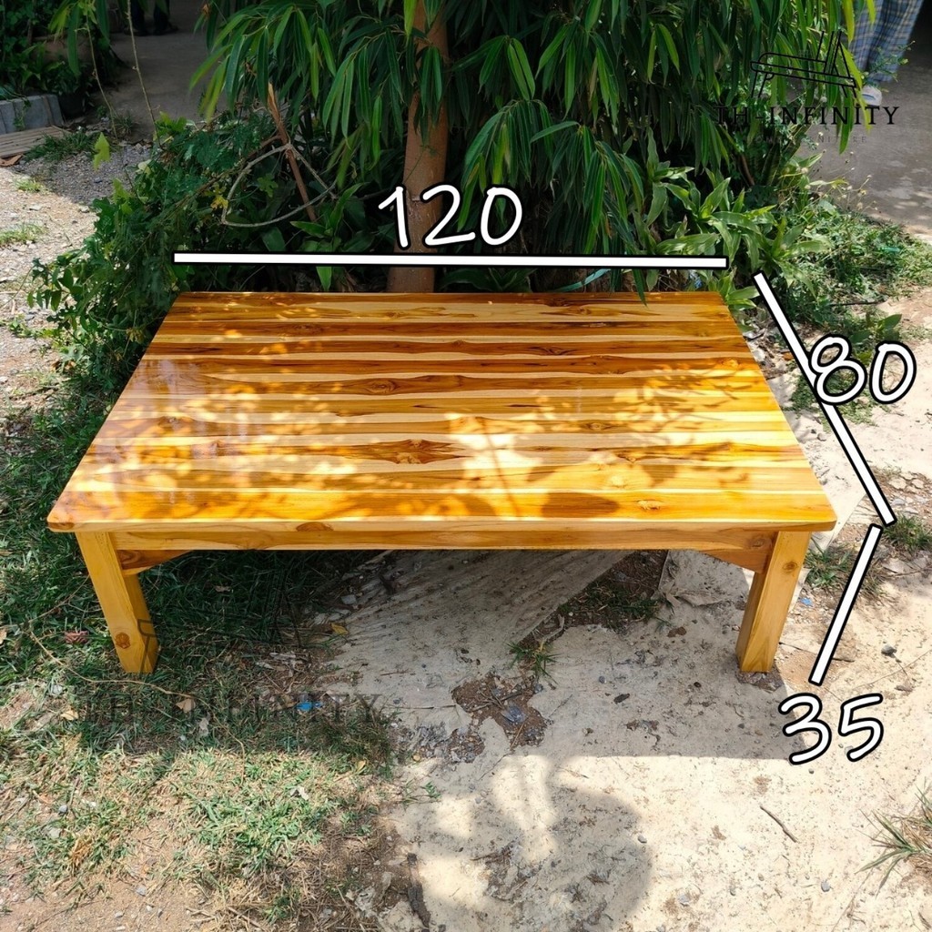 TH โต๊ะญี่ปุ่นข้าวไม้สักทอง 120*80*สูง35 ซม. สีเคลือบเงาใส
