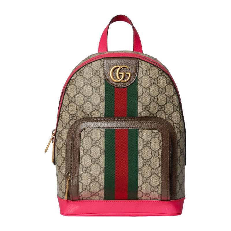 Gucci 2024 New Men's Bag GG Canvas Purple Red and Brown Leather Rolling Edge Small Backpack