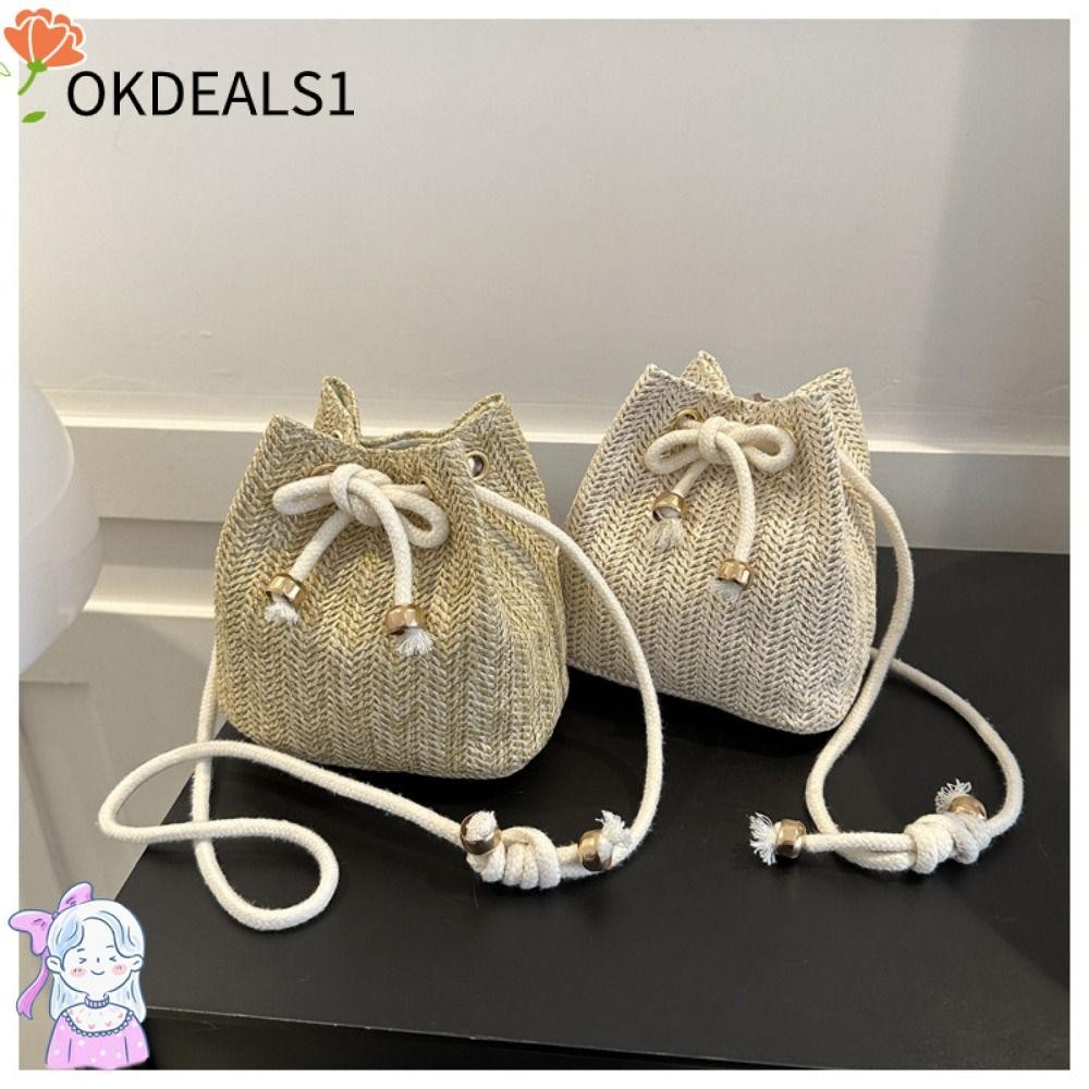Dealshop กระเป๋าถือ กระเป๋าสะพายไหล่ ฟางสาน ขนาดใหญ่ จุของได้เยอะ ใส่สบาย แฟชั่นสําหรับผู้หญิง