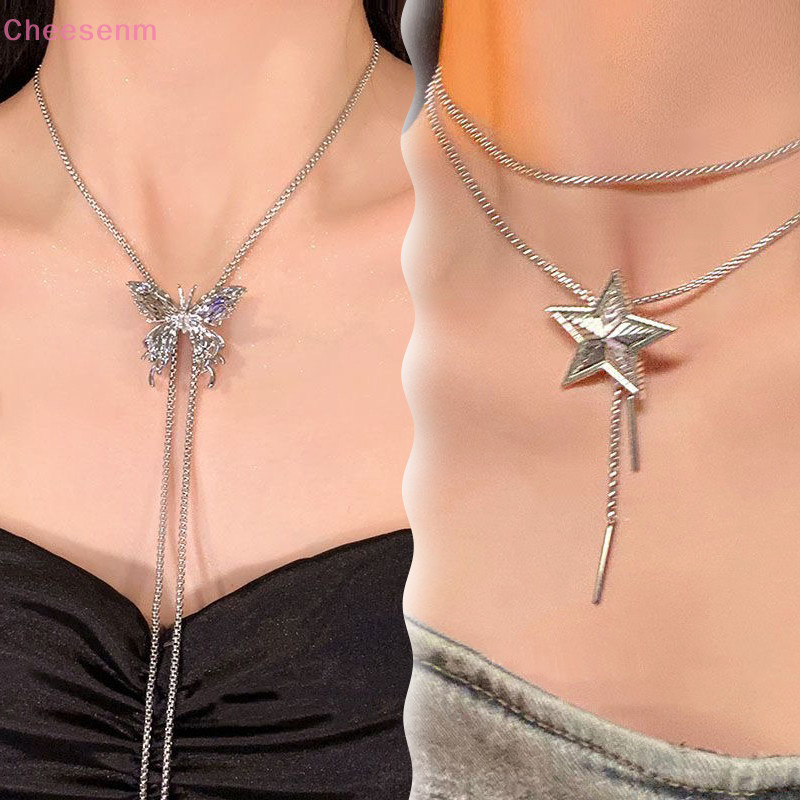 Cheenm ไทเทเนียมเหล็กดึงสร้อยคอผีเสื้อผู้หญิงยาว sel Clavicle Chain แฟชั่นอเนกประสงค์สาวร้อนเครื่องประดับ TH