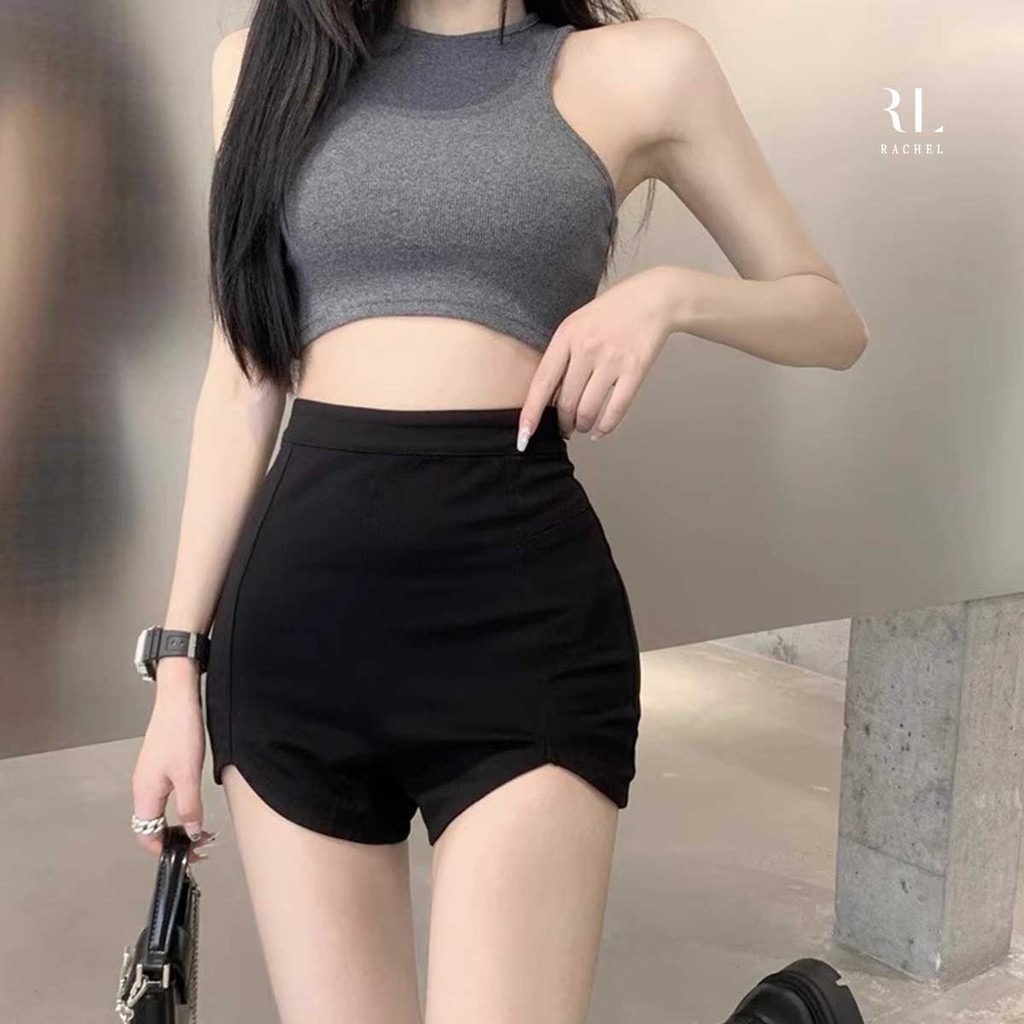กางเกงขาสั้นเอวสูง สีดำสวยมาก รัดรูป ผ้ายืดใส่สบาย สไตล์สตรีท เซ็กซี่