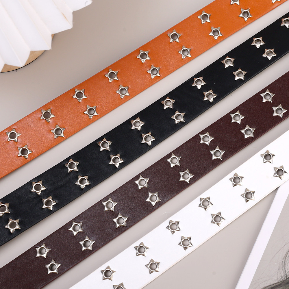 Y2k Star Eye Rivet เข็มขัด Punk Hollow Double Pin Buckle เข็มขัดผู้หญิงแฟชั่นอเนกประสงค์ Casual Pu หนังเข็มขัดเอวอุปกรณ์เสริม - รูปที่ 6