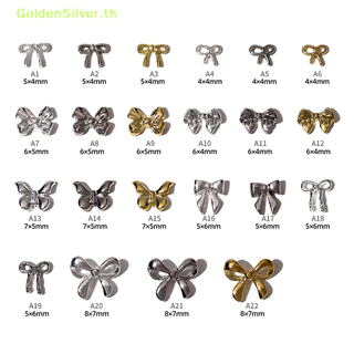 GoldenSilver 10pcs Bow Nail Art Ch 3D ญี่ปุ่น Bow Tie เครื่องประดับเล็บ Rhinestone ตกแต่ง DIY อุปกรณ์เสริม TH