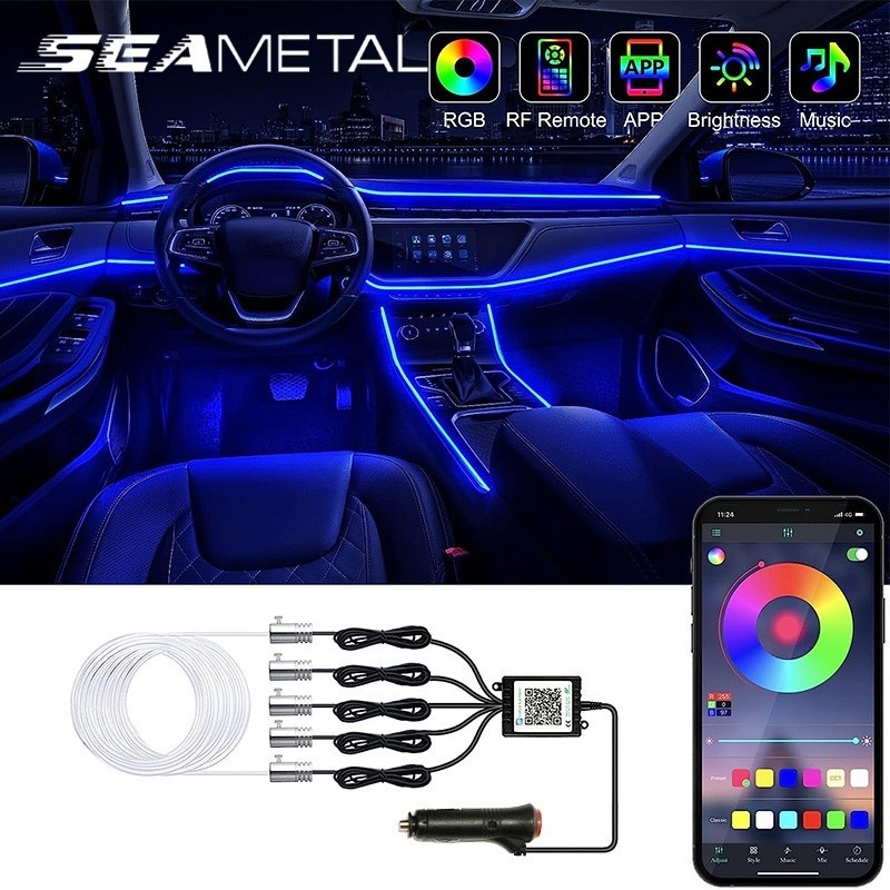 SEAMETAL Neon Car LED Interior Lights RGB Ambient Light Fiber Optic Kit With APP Wireless Control Auto Atmosphere Decora