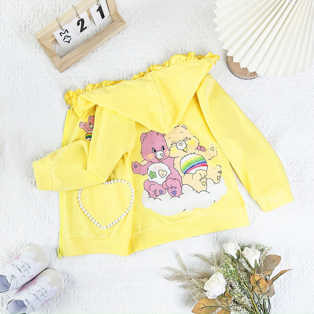 [Original ] Care Bears Baby Girl Hoodie Coat ผ ้ าระบายอากาศแฟชั ่ นชุดเด ็ กผู ้ หญิง 3-7 ปี