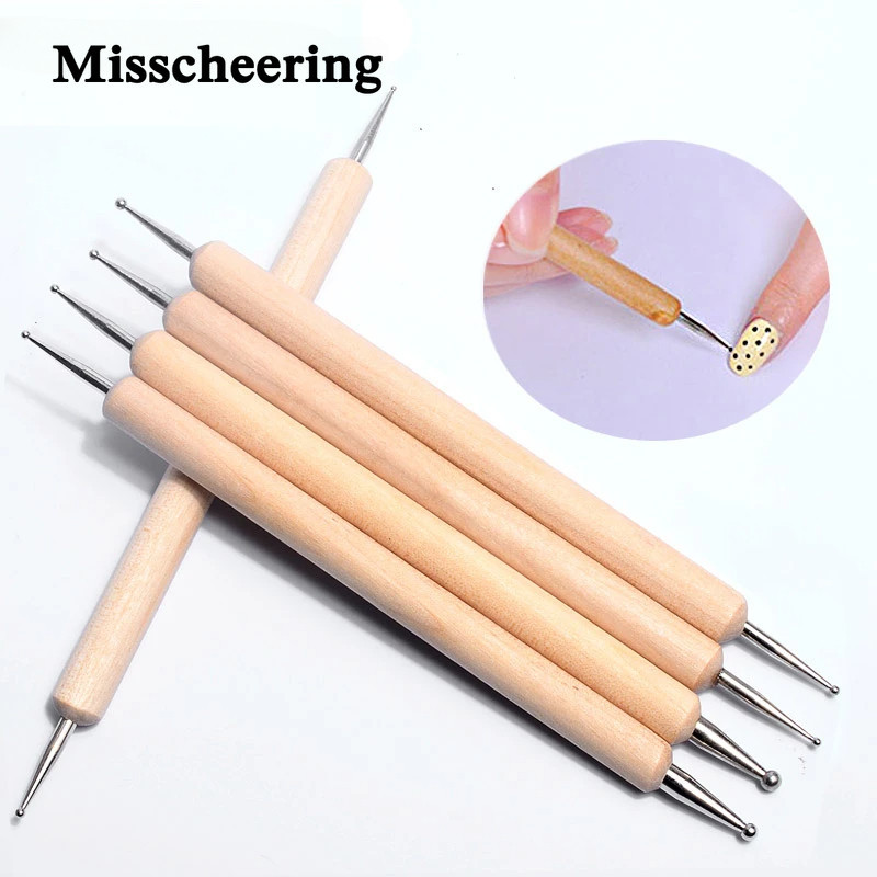 5 pcs/set 2 Way ไม ้ เล ็ บ Dotting ปากกาจัดเครื ่ องมือออกแบบภาพวาดแปรงแต ่ งเล ็ บหนังสืออุปกรณ ์ เสริม
