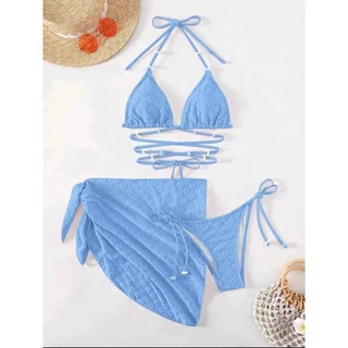 💙ส่งไวจากไทย💙🤍Bikiniน่ารัก บิกินี3ชิ้น บิกินี่แฟชั่นเกาหลี ผ้าพลัฌใส่สบาย ลายพิมพ์ลายดอกไม้ บิกินี่แบบผูกไขว้ แบบผูก แต่งลูกปัดดอกไม้