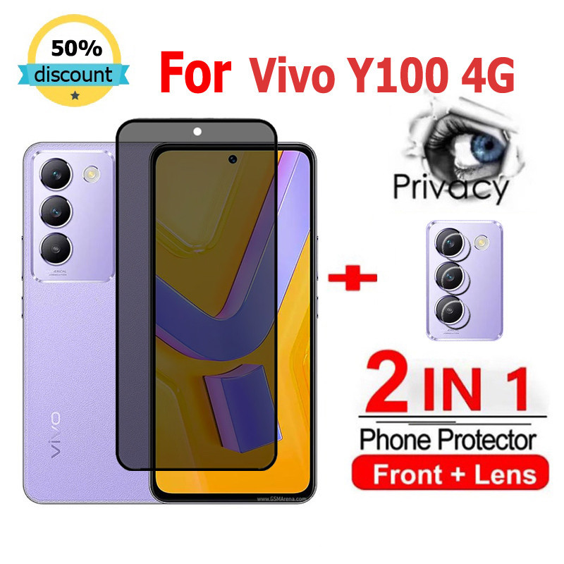 2 in 1 ฟิล์ม Vivo Y100 4G ฟิล์มกระจกนิรภัยกันรอยหน้าจอ กันแอบมอง เพื่อความเป็นส่วนตัว สําหรับ Vivo V27 V29 Y03 Y38 Y100 Y28 Y27S V27e V30 V29e Y78 Y22s Y22 Y27 Y36 V23e X90 X100s Pro 5G ฟิล์มกันรอย ฟิล์มกล้อง