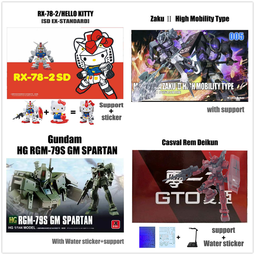 ใหม่ Gundam SD RX-78-2 Hello Kitty HG RGM-79S HG Psycho Zaku II Schwarzette GM Spartan Casval Rem De