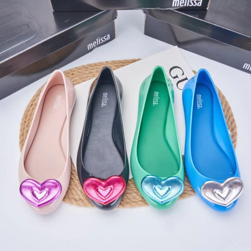 Melisa Jelly Shoes Heart Round Toe Shoes Flat Cushioned Sandals Candy Color Beach Shoes