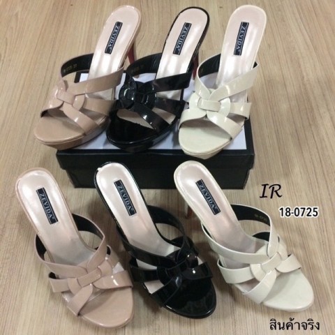 ส่งไว/ขนาดใหญ่ลด1ไซด์/เท้าอวบสั่งตรงไซส์/สูง11ซม./รองเท้าส้นสูงผู้หญิง หนังเงานิ่ม 4.5นิ้ว แบรนด์ZEVIDA 18-0725