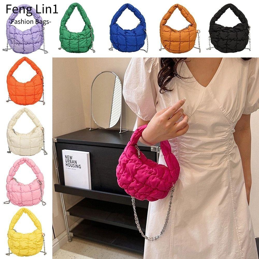 Fengling Mini Cloud Bag, Handheld One Shoulder Pleated Bag, Fashion Nylon Quilted Down Bag Women