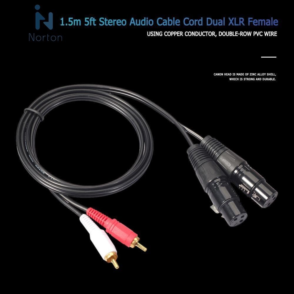 1.5m 5ft สเตอริโอ Dual RCA ชาย Plug to Dual XLR หญิงสายสัญญาณเสียงสายไฟ [Norton.th ]