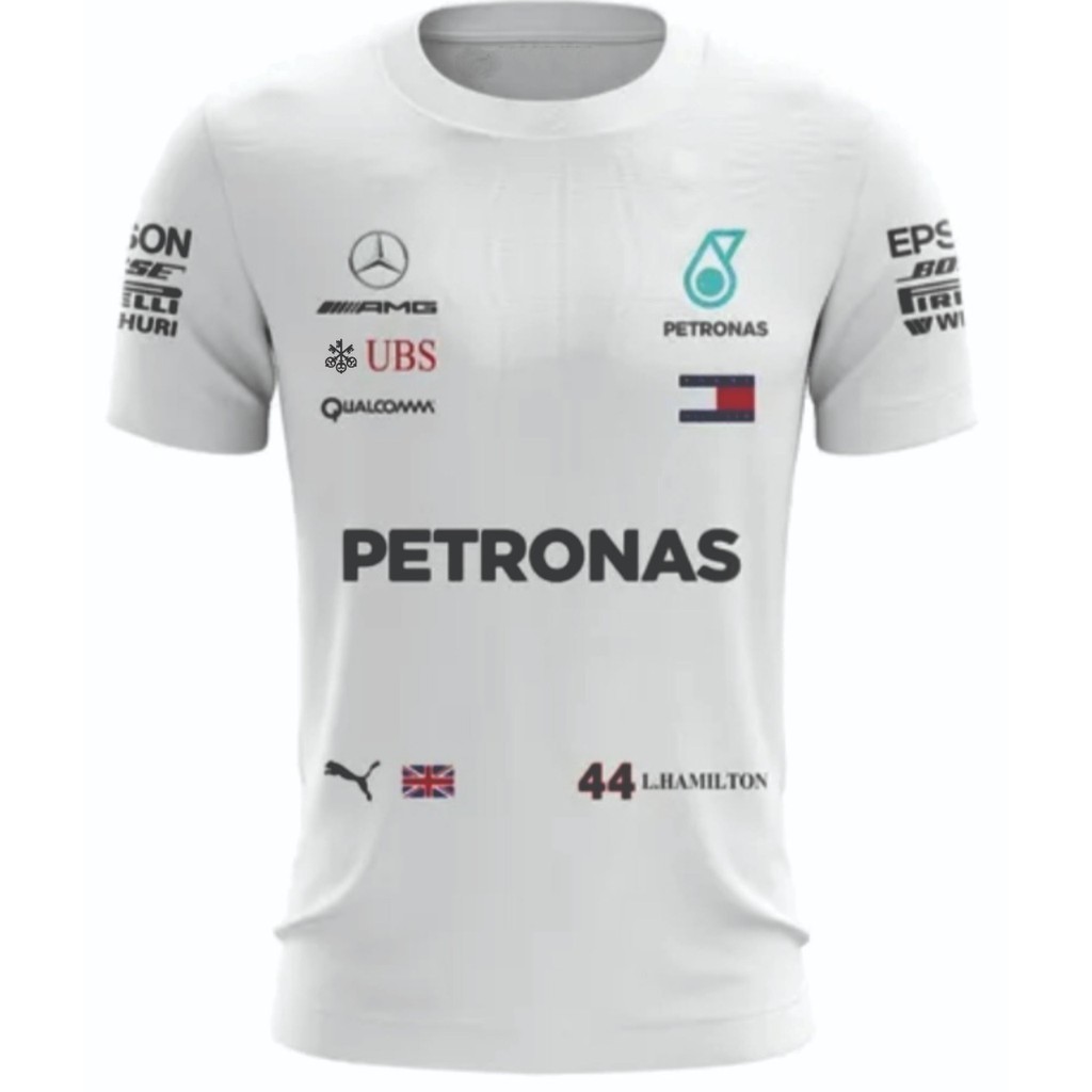 Lewis Hamilton Mercedes Formula One เสื้อเชิ้ตสีขาว