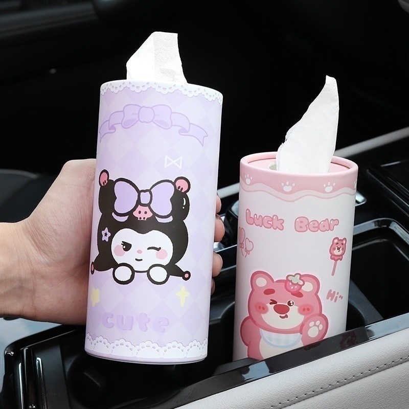 Sanrio มัลติฟังก ์ ชั ่ กล ่ องกระดาษทิชชูในรถยนต ์ ผู ้ ถือการ ์ ตูน Kuromi Cinnamoroll Capybara รอบหลอดกระดาษ