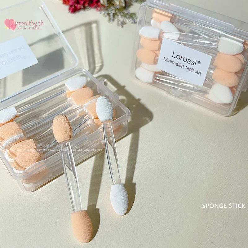 RENBG 20 ชิ้น Dual Sided อายแชโดว์ฟองน้ํา Applicators ทิ้ง Horaphic Chrome กระจกเล็บแปรงเล็บเครื่องมือ TH