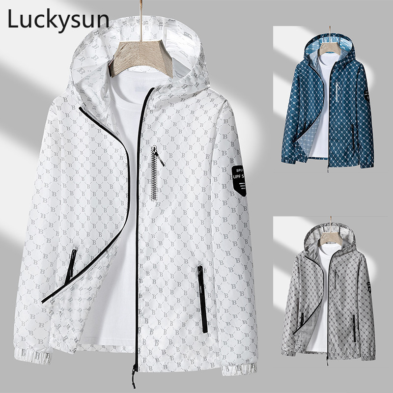 [M-4XL ] Jacket for Men Thin Uv Jacket Trend Letter Print Sun Protection Jacket Hooded Jacket Men