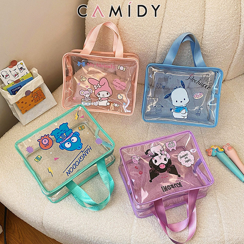 Camidy ญี่ปุ่น pvc กระเป๋าขนาดเล็กน่ารัก Sanrio สี ins กระเป๋าเครื่องสําอางแบบพกพาสาว Kuromi กระเป๋าเครื่องสําอางแบบพกพากระเป๋าใส