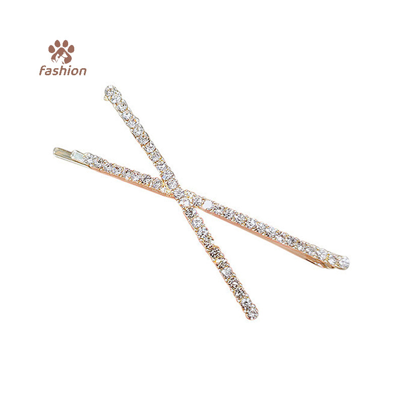 [แฟชั่น] 2 ชิ้น Cross Crystal Hairpins Rhinestones X กิ๊บติดผม Barrettes คลิปด้านข้างเรียบง่าย {TH}
