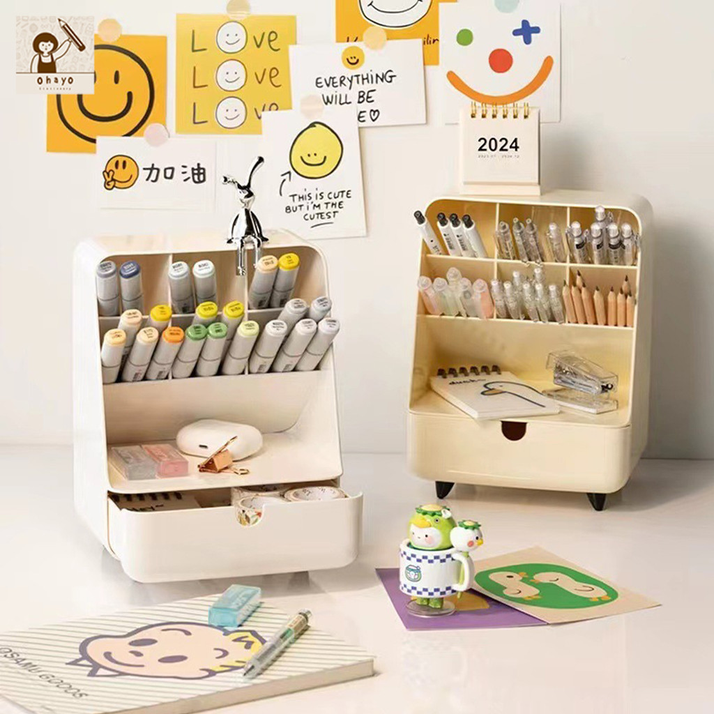 ohayo กล่องเก็บเครื่องเขียน ชั้นเก็บเครื่องเขียน ลิ้นชักกันตก การออกแบบด้านล่างกันลื่น ปกป้องเครื่อง