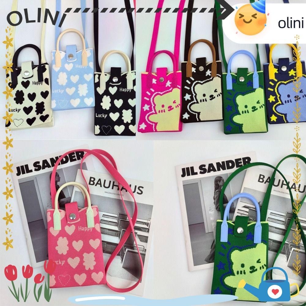 Olini Knot Wrist Bag, กระเป๋าถือถักการ์ตูนน่ารัก, กระเป๋าใส่โทรศัพท์ขนาดเล็กถักความจุสูงแบบใช้ซ้ําได้ผู้หญิง