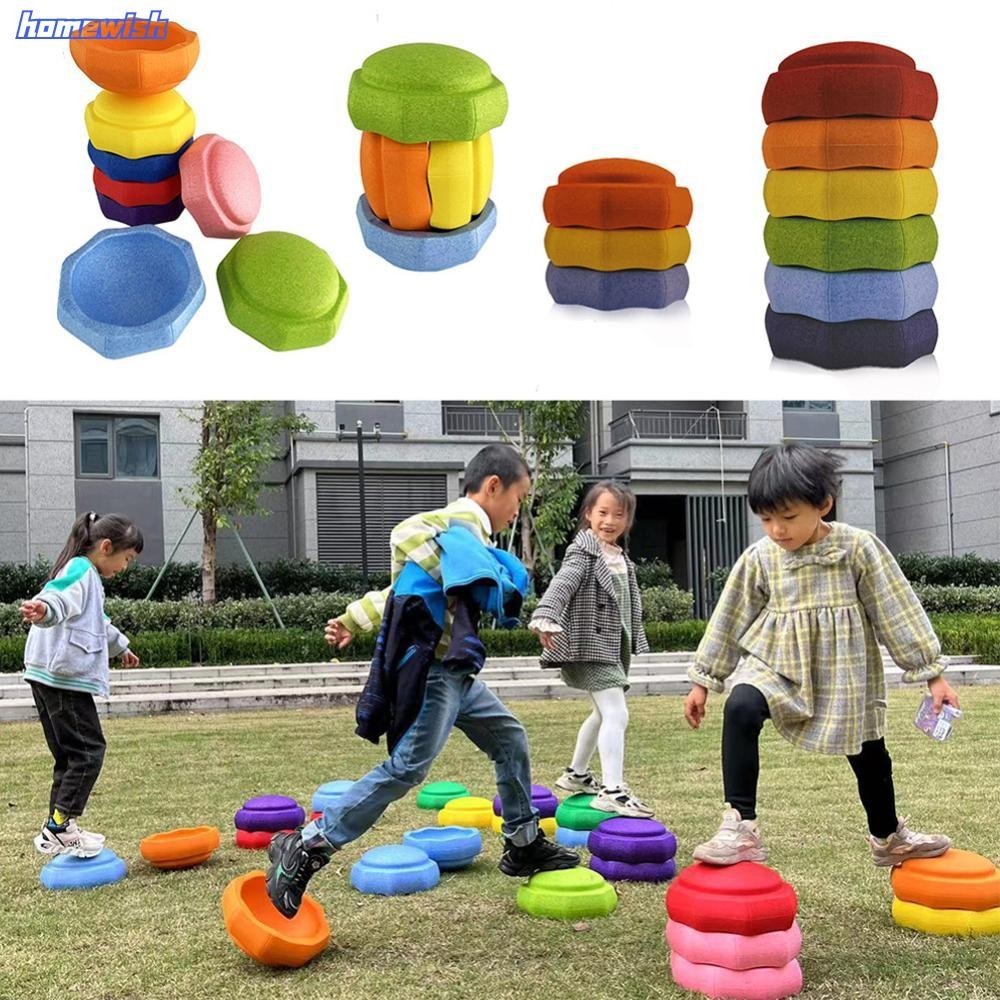 ชุดหินก้าวสมดุล หินขั้นบันไดกระโดดโฟมประสาทสัมผัสสำหรับเด็ก ของเล่นเกมตลกอนุบาลครอบครัวในร่มกลางแจ้ง
