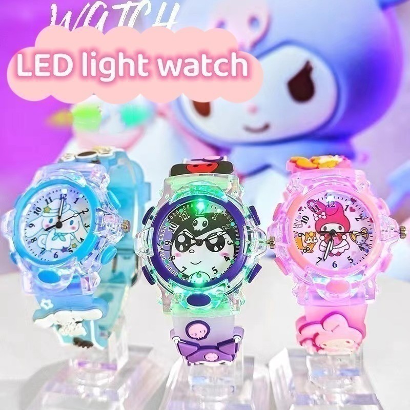 Sanrio Hello Kitty นาฬิกาการ ์ ตูน My Melody Kuromi สีสัน Luminous นักเรียนควอตซ ์ Pointer นาฬิกาดิจิตอลของขวัญวันหยุดสําหรับเด ็ ก