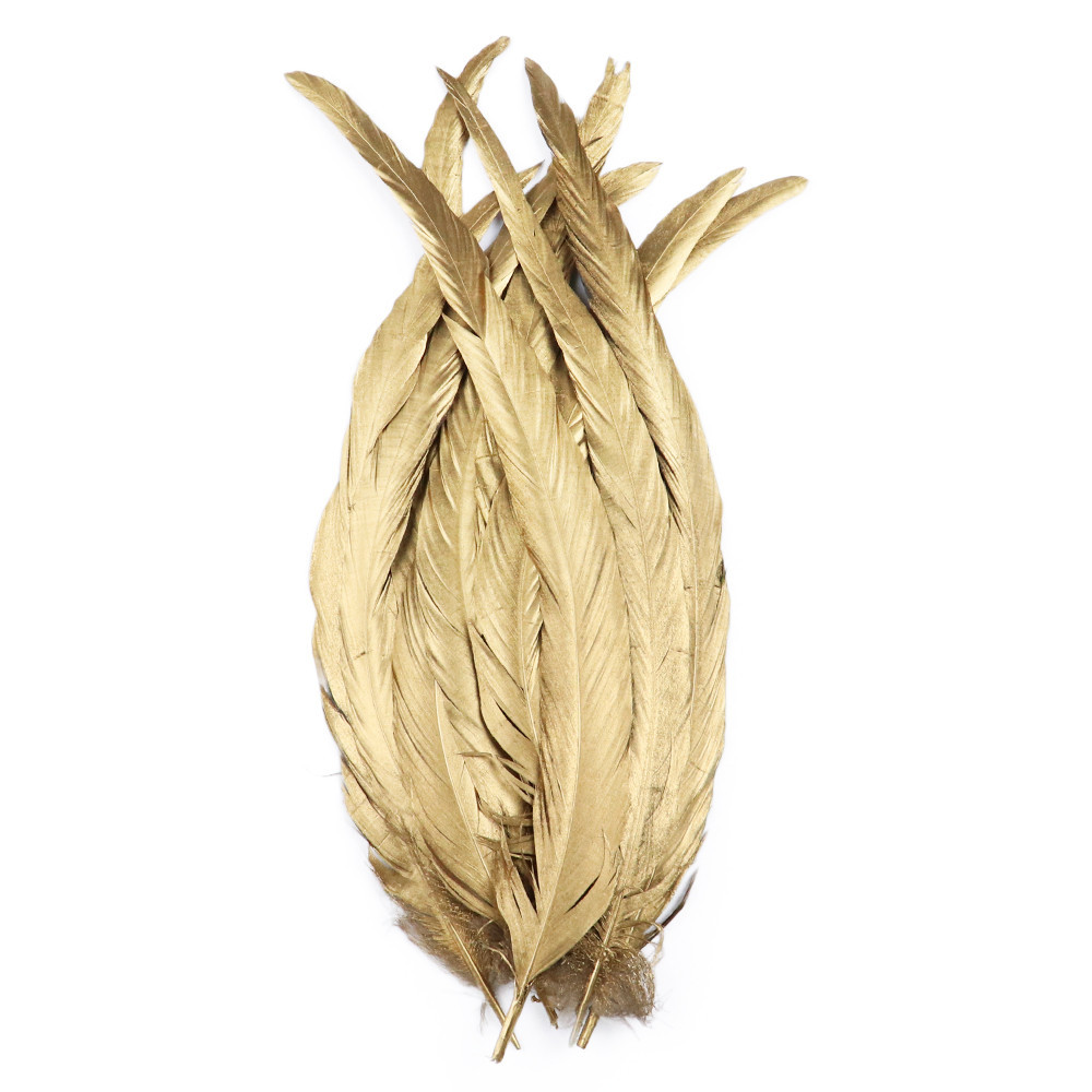 10pcs Gold Silver Rooster Tail Feather ไก่ Plume สําหรับหัตถกรรมเสื้อผ้า Carnival อุปกรณ์เสริม Decor Cock Feather ขายส่ง 25-40 ซม.