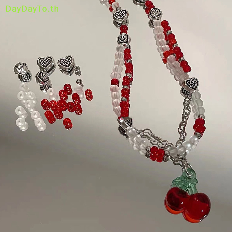 Daydayto Y2K สีแดง Cherry Heart Beaded Choker สร้อยคอผู้หญิง Boho ลูกปัด Cherry จี้สร้อยคอ Vintage ไม่สม่ําเสมอสร้อยคอเครื่องประดับ TH