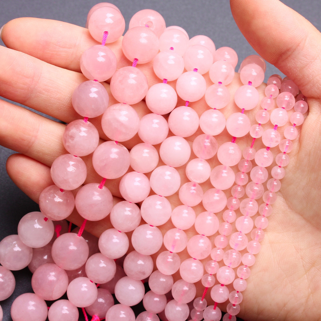 15-40 ชิ ้ น 4-12 มิลลิเมตรรอบสีชมพูหินธรรมชาติหลวมลูกปัด DIY สร ้ อยคอพวงกุญแจเครื ่ องประดับทําวัสดุทําด ้ วยมือ
