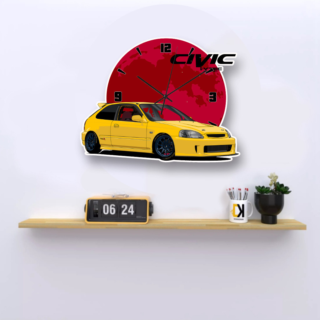KARIMIKA นาฬิกาแขวน LED สุนทรียศาสตร์เฉพาะ JDM ภาพรถ HONDA CIVIC FERIO EK9 TYPE R