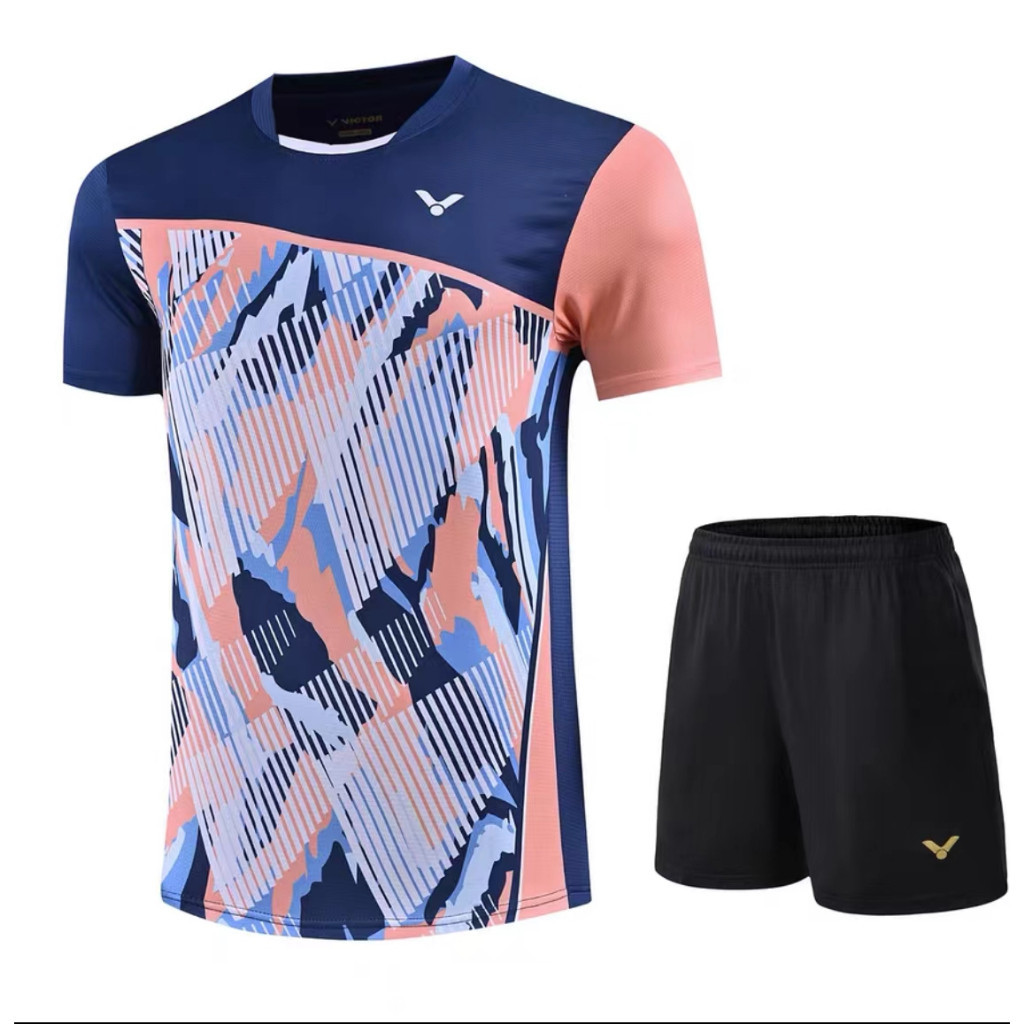 พร้อมสต็อกร้อนแบดมินตันด้านบนเสื้อยืดผู้ชายและผู้หญิงแขนสั้นแห้งเร็วการแข่งขันกีฬาการฝึกอบรมสูทคู่
