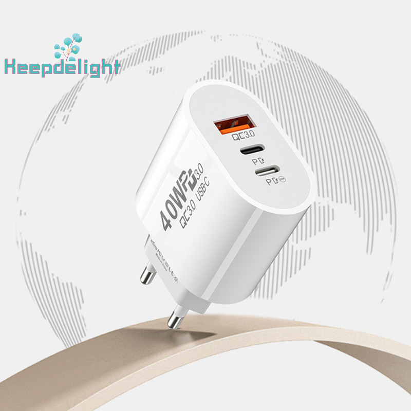 [Keepdelight] Usb C Charger 40W Fast Charging Charger 3 พอร์ตประเภท C โทรศัพท์มือถือ Charger PD Power Adapter สําหรับ Samsung Xiaomi IPhone QC3.0 [ใหม่]