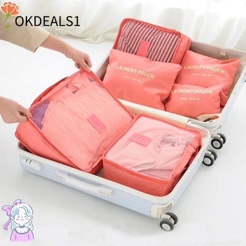 Dealshop 6 ชิ้นชุดถุงเก็บ, ขนาดผสม Travel Organizer, เครื่องมือ Compressible Visualized หน้าต่างความจุสูง Luagge Subpackge กระเป๋าชุดแป้งรองเท้า