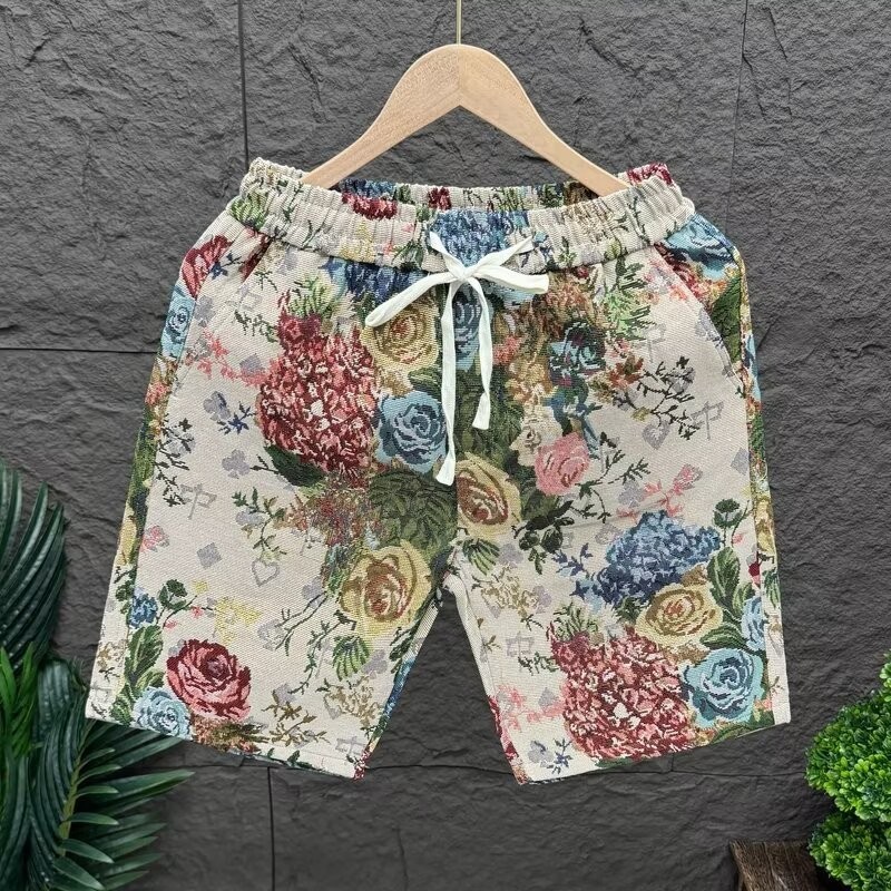 กางเกงขาสั้นสั้นผู้ชาย High-End Jacquard ผ้าคลาสสิก Rose กางเกงขาสั้นลําลองผู้ชาย