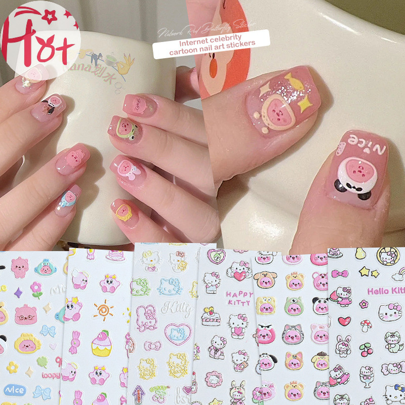 Ge สมจริงบรรเทาเล็บสติกเกอร์การ์ตูน Little Beaver Kitty Nail Art Decal ออกแบบเล็บเครื่องมือคุณภาพสูงเล็บ Ch Square