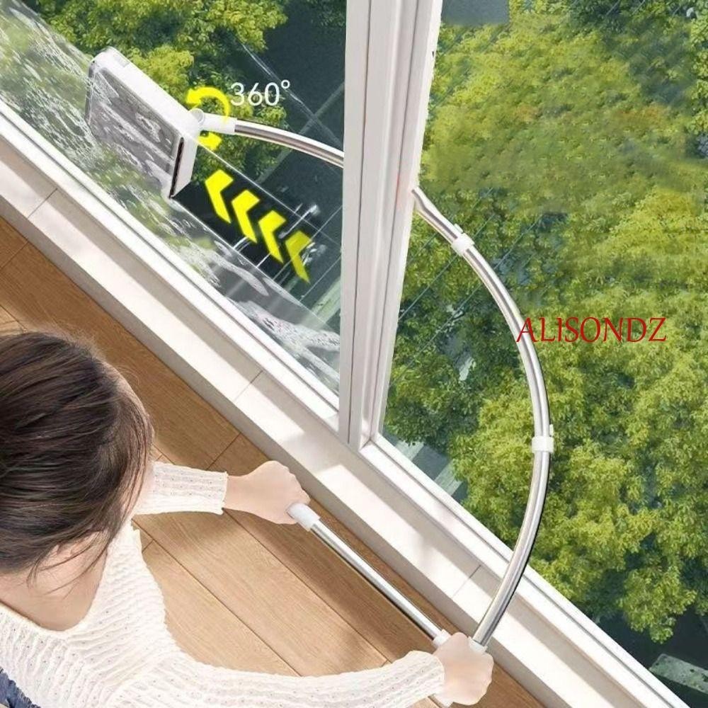 เครื่องมือทําความสะอาดหน้าต่าง ALISONDZ สแตนเลสและ PP Grey High-rise Window Cleaner, ปรับก้านอาร์คยืดได้ทําความสะอาดที่มีความยืดหยุ่นกระจกในครัวเรือนที่ปัดน้ําฝนกระจกหน้าต่าง