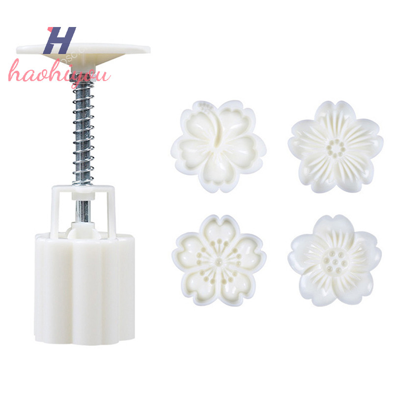 <haohiyou> 4 ชิ้น/เซ็ต Mooncake แม่พิมพ์ Cherry Blossom แม่พิมพ์ 3D มือกด Bakeware เครื่องมือ Nice